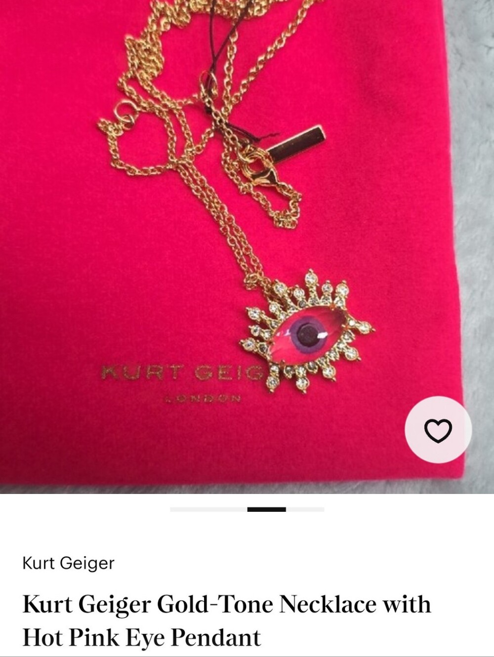 Kurt Geiger Gold-Tone Necklace with Hot Pink Eye Pendant - Picture 3 of 4